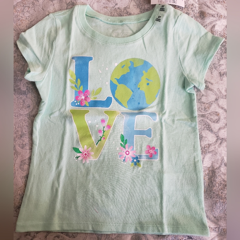 Neon soft mint LOVE shirt for girl toddler 4t